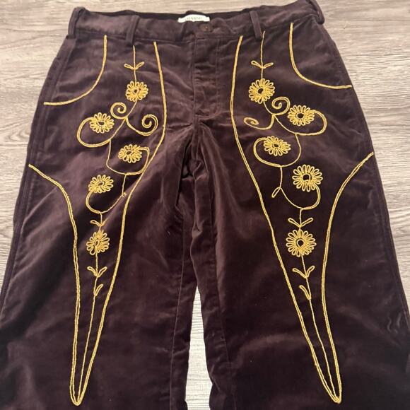 Chasing Unicorns Catch a Falling Star Purple Velvet Embroidered Flare Pants M - Picture 4 of 9